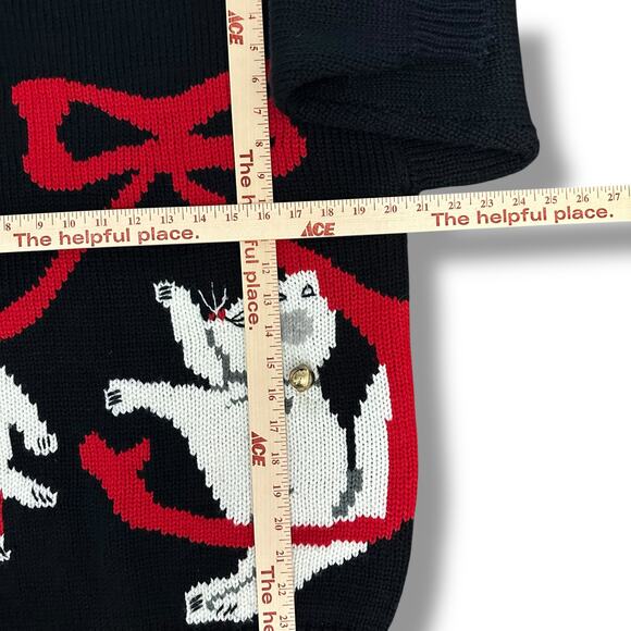 Vintage 90s Cat Sweater Hastings & Smith Black Novelty Jingle Bell L - Picture 4 of 8